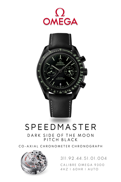 Black Ceramic Speedmaster Apollo 8 Nasa mission watch poster. Apollo program artwork featuring calibre 9300